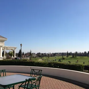 Outside patio with a view of the golf course.