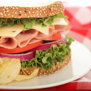 a sandwich and potato chips