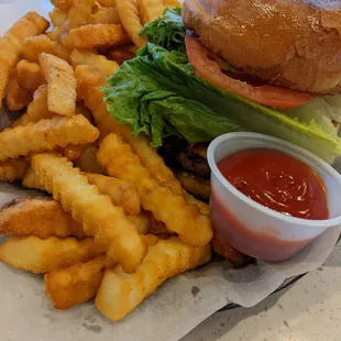 Bacon cheeseburger and the crunchiest fries.  They use seasoned!  Love.
