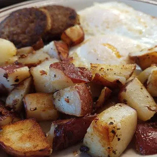 My favorite thing at the Brookside Diner are their breakfast home fries (served all day). Seen here with eggs and sausage.