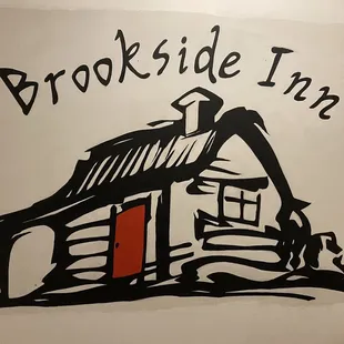 a drawing of a house with a red door