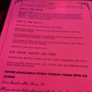 friday night wing special menu