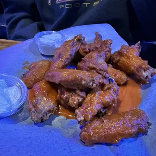Wings. Hot with blue cheese