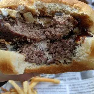 My "medium" burger. More like well done, but nice try. Still had good flavor!