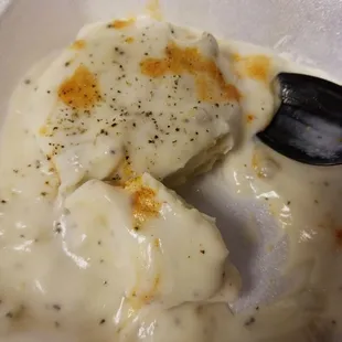 Pitiful gravy . Not even Tabasco could fix this.