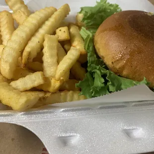 a hamburger and fries