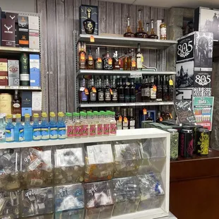 a display of bottles of liquor