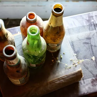 bottles on a table