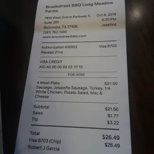 Price for for meat plate with tip