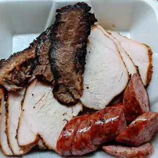 3 Meat Plate: Brisket, Turkey, Jalapeno Sausage