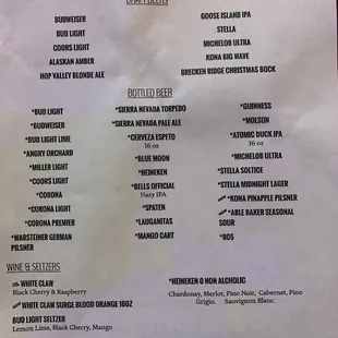 Beer Menu
