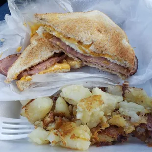 ham egg and cheese sandwich and half order of home fries #yum #ReviewsByRL