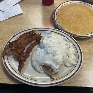 Gravy Biscuit Bacon and pancake