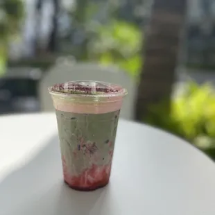 strawberry rose matcha latte