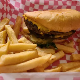 Double meat burger with fries