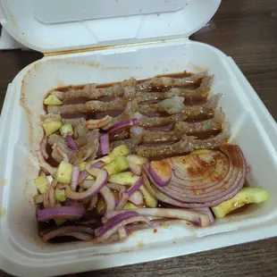 Aquachiles, shrimp, cucumber, Red onion.