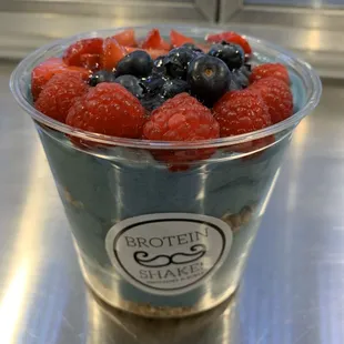 Blue Spirulina with Raspberry, strawberries and blueberries