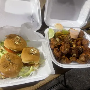 Ordered the sliders and the fried plantain, fried cheese, chicken plate.