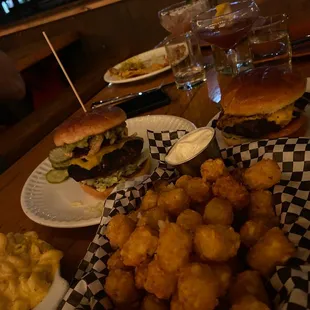 El Macho Burger, BroJo Burger, Kids Mac &amp; Cheese, "Grande" Basket of Tots