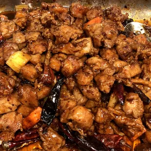 a close up of a pan of food