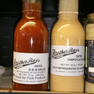Brother Ray's O8'er BBQ and Chipotle sauces available at select locations.