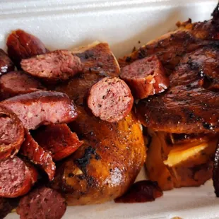 Smoked beef sausage and smoked chicken