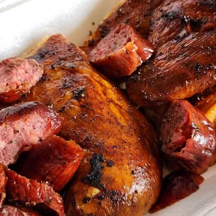 Smoked chicken and smoked beef sausage