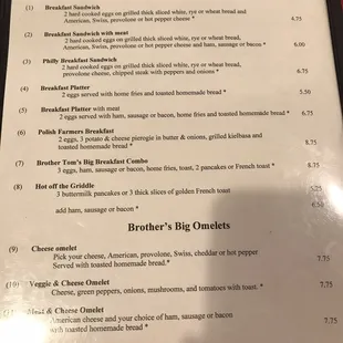 Breakfast menu as of 2/2019