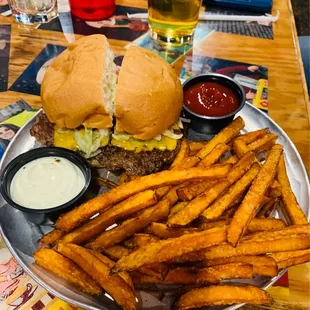 Uncle Sam&apos;s Burger with Sweet Potatoe fries!