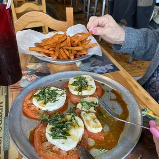 Caprese bites plus sweet potato fries