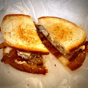 Grilled sourdough bacon &amp; Swiss burger. Pretty good.