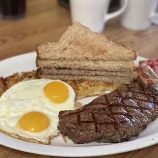 NY Steak and two eggs