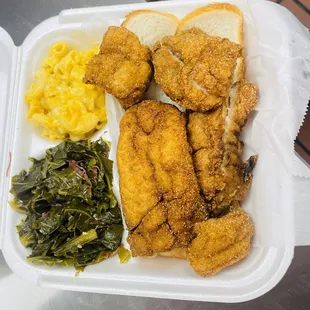 Whitie Fish, Mac &amp; Cheese and Collard Greens