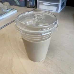 The latte was given to me lukewarm, as a result the minimal ice cubes on top quickly melted.