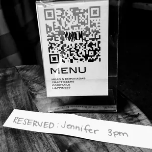 a qr code on a menu
