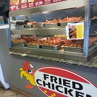 a display of fried chicken