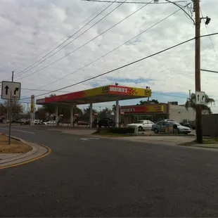 a view of a gas station