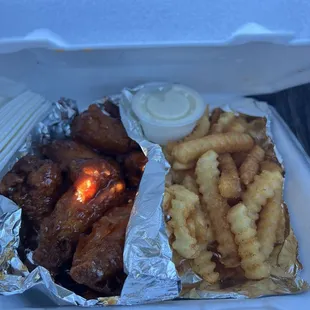 Buffalo wings and fries