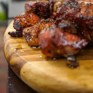 Pork Belly burnt ends with sweet butter glaze.