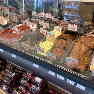 Lots of jerky and meat stick options for snacking.