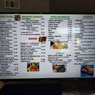 a menu on a large screen