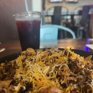 Carne Asada Chips and Agua de Jamaica