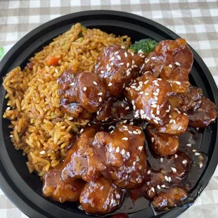 Sesame chicken with fried rice