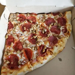 a slice of pepperoni pizza