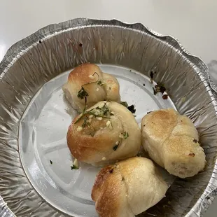 Garlic knots... dry and pretty small!