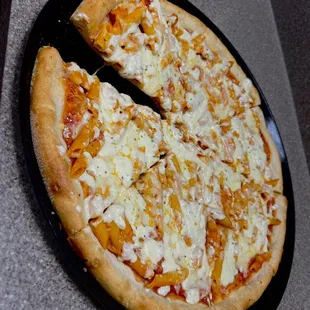 Baked ziti pizza! You should try it, it is very delicious.