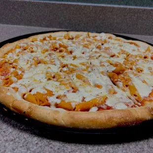 Baked ziti pizza! You should try it, it is very delicious.