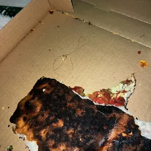 burnt pizza and found multiple hairs in it  usually love this place too but they let me down this time.. i was craving it too