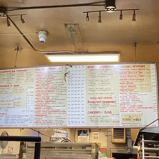 the menu of the restaurant