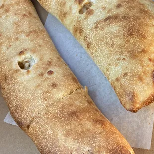 Calzone on the right &amp; Stromboli on the left